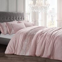 Velvet Diamonte Panel Duvet Set - Blush / Double