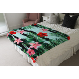 Red  Pink Tropical Plants Blanket - Green - thumbnail 4