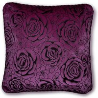 Flock Rose Cushion - Aubergine