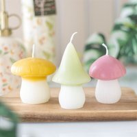 Set of 3 Pastel Mushroom Candles Whimsical Fairy Tale Decor - Multi