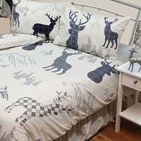 Highland Stag Grey Blue Duvet Cover Set - Grey / Single