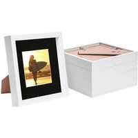 "8x8"" White 3D Box Photo Frame - 4x4"" Mount - Pack of 5 - White/Black"