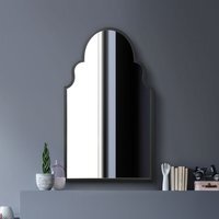 Arcus Crown Overmantle Metal Framed Arched Wall Mirror - Black