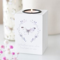 Butterflies Appear Tealight Candle Holder Remembrance Gift - White - thumbnail 3
