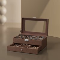 SONGMICS 12-Slot Watch Box with Drawer and Glass Lid - Bronze
