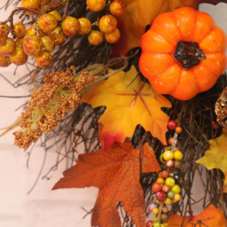 Autumn Wreath Artificial Halloween Decoration for Front Door with Pumpkin - Orange - thumbnail 3