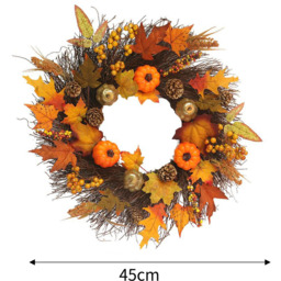 Autumn Wreath Artificial Halloween Decoration for Front Door with Pumpkin - Orange - thumbnail 5
