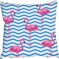 Beautiful tropical pink flamingos Cushion - blue / 60cm