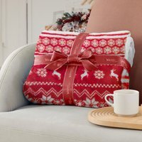 Teddy Soft Nordic printed Sherpa Reverse Throw  - red - thumbnail 1