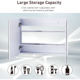 HOMCOM Double Door Wall Mounted Glass Mirror Cabinet - White - thumbnail 3