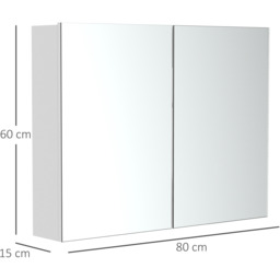 HOMCOM Double Door Wall Mounted Glass Mirror Cabinet - White - thumbnail 2