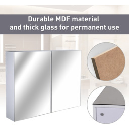 HOMCOM Double Door Wall Mounted Glass Mirror Cabinet - White - thumbnail 5