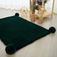 Luxury Rabbit Fur Pom Rug - Emerald - image 1