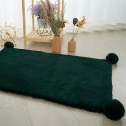 Luxury Rabbit Fur Pom Rug - Emerald - thumbnail 2