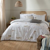 Abersoch Shore Reversible Cotton Duvet Cover Set - Sky Blue / King