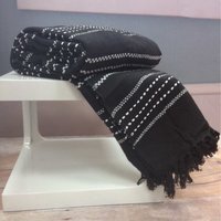 Stitch Stripe Woven Cotton Throw - Black / 254x178