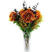 Orange Chrysanthemum Foliage and Glass Vase - Orange Chrysanthemum Foliage Glass Vase