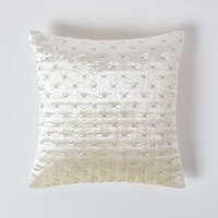 Crushed Velvet Cross Stich Cushion Cover - Cream / 40cm