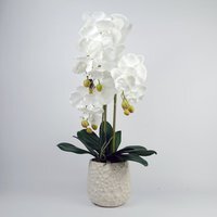 Pure White Artificial Orchid with Ceramic Bubble Planter - White