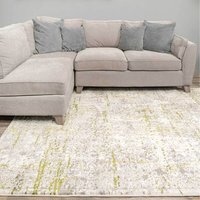 Distressed Tweed Effect Area Rug - Cream & Olive Green / 150 x 80cm - thumbnail 1
