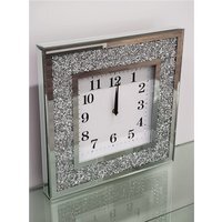 Crushed Diamante Wall Clock English Number - Silver