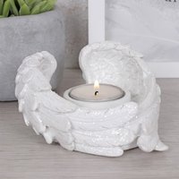 Glitter Angel Wing Candle Holder Sparkly Tealight Holder - White