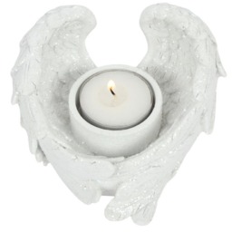Glitter Angel Wing Candle Holder Sparkly Tealight Holder - White - thumbnail 3