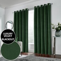 Hampton Blackout Velvet Supersoft Eyelet Curtains - Green / 117cm / 183cm - image 1