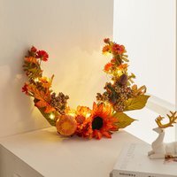 Artificial Sunflower Swag Wreath with Pumpkins - Orange - image 1