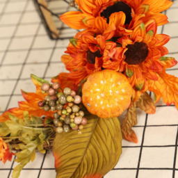 Artificial Sunflower Swag Wreath with Pumpkins - Orange - thumbnail 4