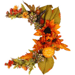 Artificial Sunflower Swag Wreath with Pumpkins - Orange - thumbnail 2
