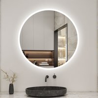 Circle Bathroom Mirror with Lights, Dual Touch, Dimmable - White / 80cm - image 1