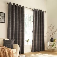 Ellis Check Room Darkening Eyelet Curtain Pair - Grey / 229cm / 137cm - image 1
