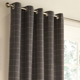 Ellis Check Room Darkening Eyelet Curtain Pair - Grey / 229cm / 137cm - thumbnail 4