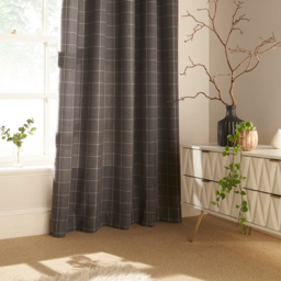 Ellis Check Room Darkening Eyelet Curtain Pair - Grey / 229cm / 137cm - thumbnail 2