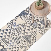 Homescapes Delphi Blue and White Cotton Printed Rug - Blue / 200cm - image 1