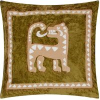 Dynasty Tiger Embroidered Chenille Cushion - Amber Green / 80 Feather 20 Polyester - thumbnail 1