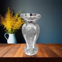 Silver  White Vase Shinning Sparkle Ornament Crushed Diamond - Silver