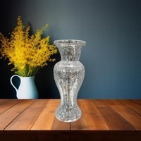 Ceramic Silver Mirror Diamante Bling Sparkling Flower Vase - Silver