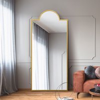 MirrorOutlet The Fenestra Crown Contemporary Wall and Leaner Mirror - Gold / 85cm - image 1
