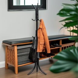 Metal Coat Stand With 12 Hooks - Black - thumbnail 3