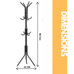 Metal Coat Stand With 12 Hooks - Black - thumbnail 2