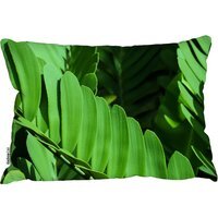Natural Dark Green Leaves, Long Slender Green Leaves Outdoor Cushion - Green - image 1
