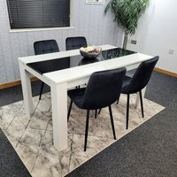 Dining Table And 4 Chairs White Black Wooden Table, Black Velvet Tufted Chairs - Black