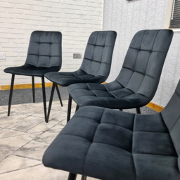 Dining Table And 4 Chairs White Black Wooden Table, Black Velvet Tufted Chairs - Black - thumbnail 4