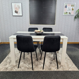 Dining Table And 4 Chairs White Black Wooden Table, Black Velvet Tufted Chairs - Black - thumbnail 2