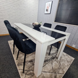 Dining Table And 4 Chairs White Black Wooden Table, Black Velvet Tufted Chairs - Black - thumbnail 3