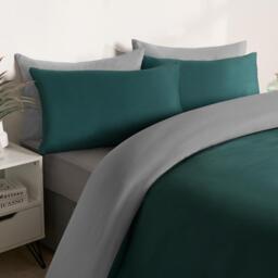 Reversible Duvet Cover Bedding Set - Teal Grey / King - thumbnail 4