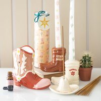 Howdy Cowboy Boot Print Floral Jar Tube Candle - 50hr