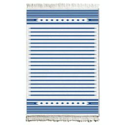 The Mia Bleu And Blanc Kilim Rug - 180 cm x 120 cm - Blue and White - thumbnail 2